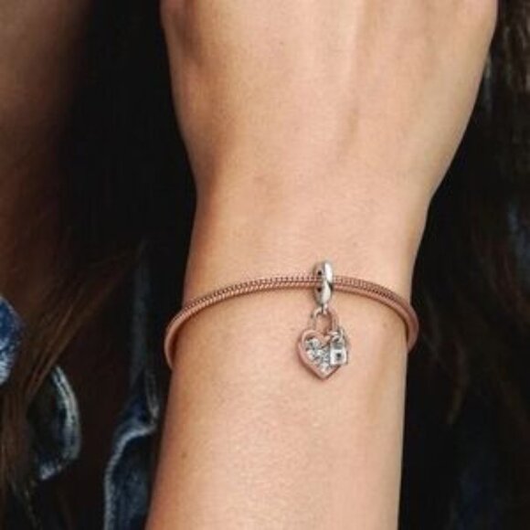 Pandora Two-Tone Heart Lock Charm - Picture 5 of 5